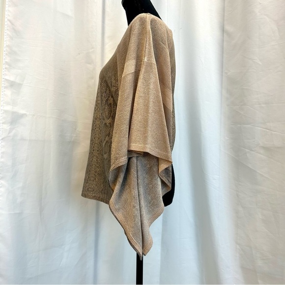 SEDUCTION cream gray animal snake print webbed sleeve shimmering blouse Sz M🇨🇦 - Picture 3 of 10